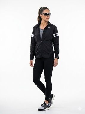 adidas Black Jacket with White Sleeve Stripes